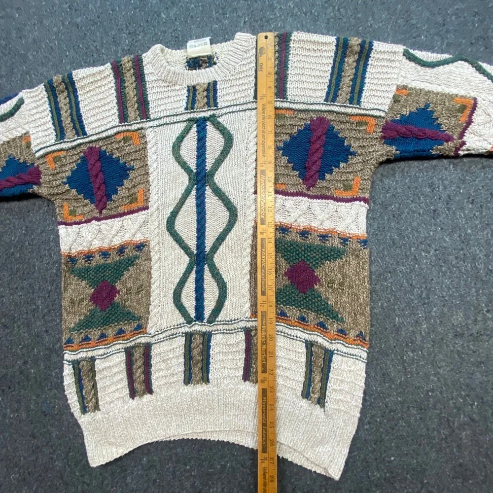 Angelo Litrico Sweater Sz L Men Multi Color Coogi Style Geometric Cable Knit 90s